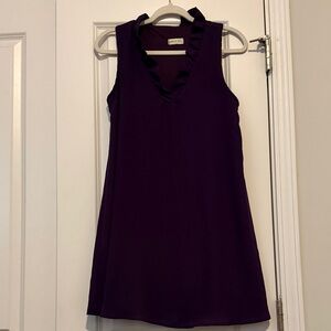 Purple Dress with Ruffle Neckline